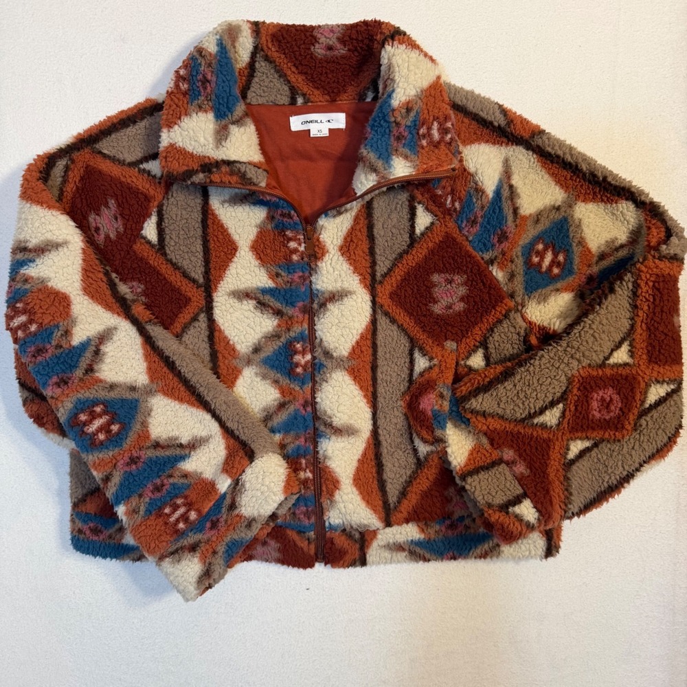 ONeill Womens XS Sherpa Fleece Jacket Southwestern Geometric Zip Up HO3402005